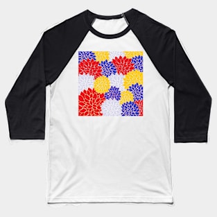 Fantastic Red Blue and Yellow Flowers Baseball T-Shirt